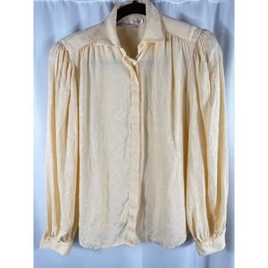 Betty Hanson Vintage 100% Silk Apricot Paisley Long Sleeve Blouse Women's Size 6